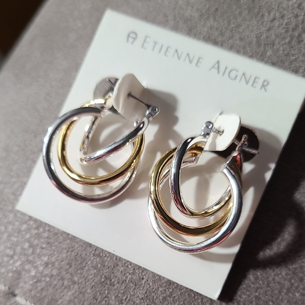 Etienne Aigner Two-Tone Hoop‎ Earrings